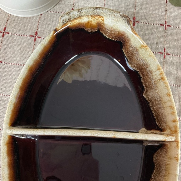 Vintage Pfaltzgraff Gourmet Brown Drip Oval Divided Vegetable Bowl / Dish - Picture 4 of 8